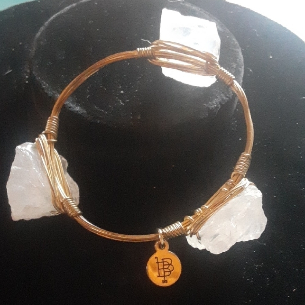 Bourbon and Bowties Gold Tone Wire Bracelet with Clear Stones